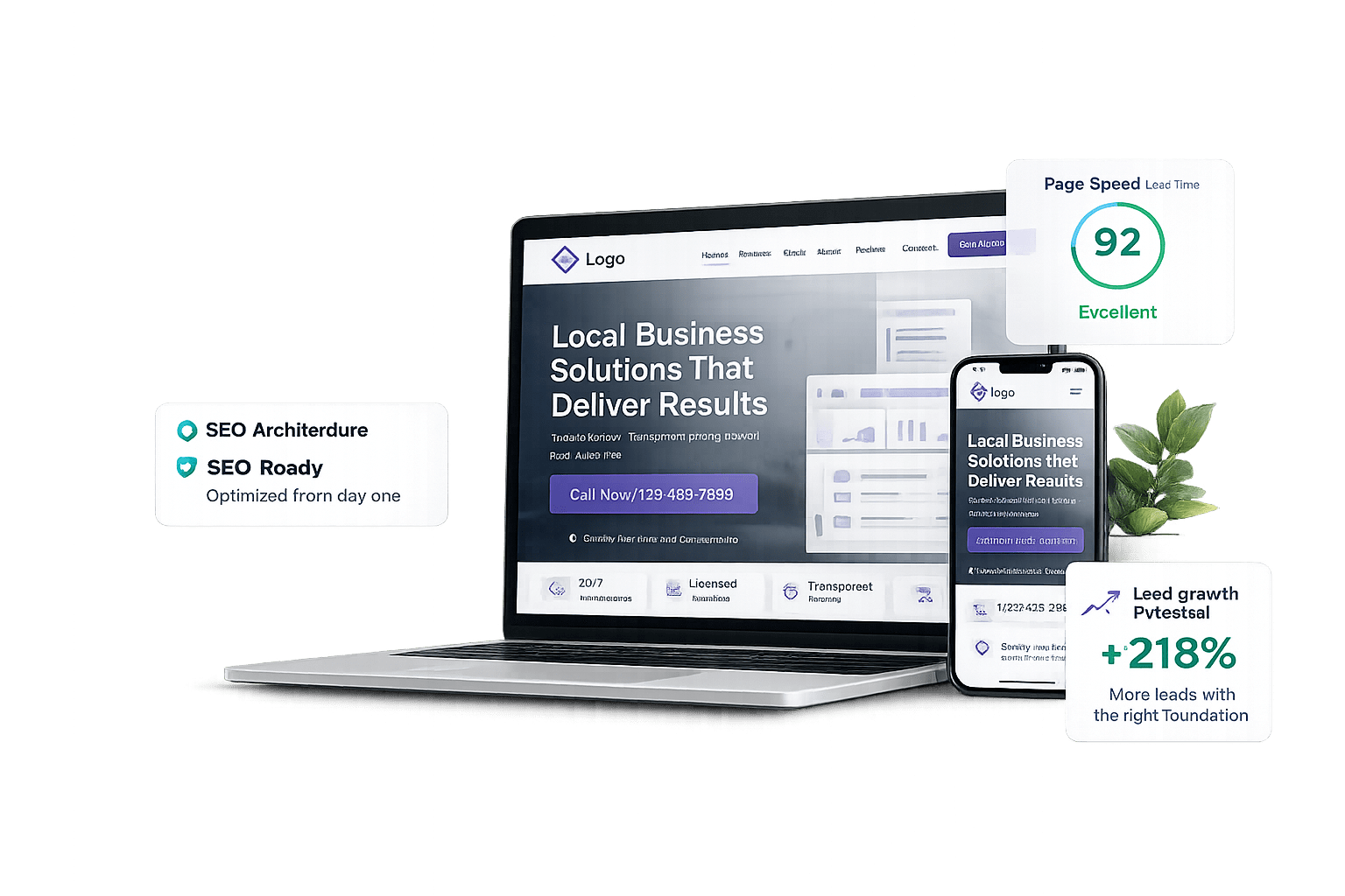 SEO-friendly website mockup showing responsive design across desktop and mobile